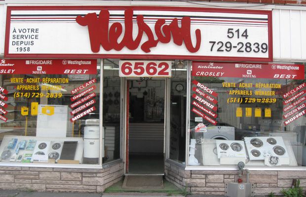 Entreprise familiale de réparation d’électroménager fondée en 1958, les Ateliers Nelson s’imposent comme la référence en matière de service de réparation et d’entretien d’appareils électroménagers à Laval et sur l’île de Montréal : Montréal-Est, Mont-Royal, Hampstead, Côte-Saint-Luc, Montréal-Ouest, Westmount, Anjou, Côte-des-Neiges, Notre-Dame-de-Grâce, Lachine, Ville-Saint-Laurent, Le Plateau-Mont-Royal, Mercier, Hochelaga, Maisonneuve, Montréal-Nord, Outremont, Rivière-des-Prairies, Pointe-aux-Trembles, Rosemont, La Petite-Patrie, Saint-Laurent, Saint-Léonard, Lasalle, Verdun, Ville-Marie, Villeray, Saint-Michel, Parc-Extension, Petite-Italie, Mile-End, Jarry, Angus,  / Atelier Nelson situé sur la rue Papineau à Montréal